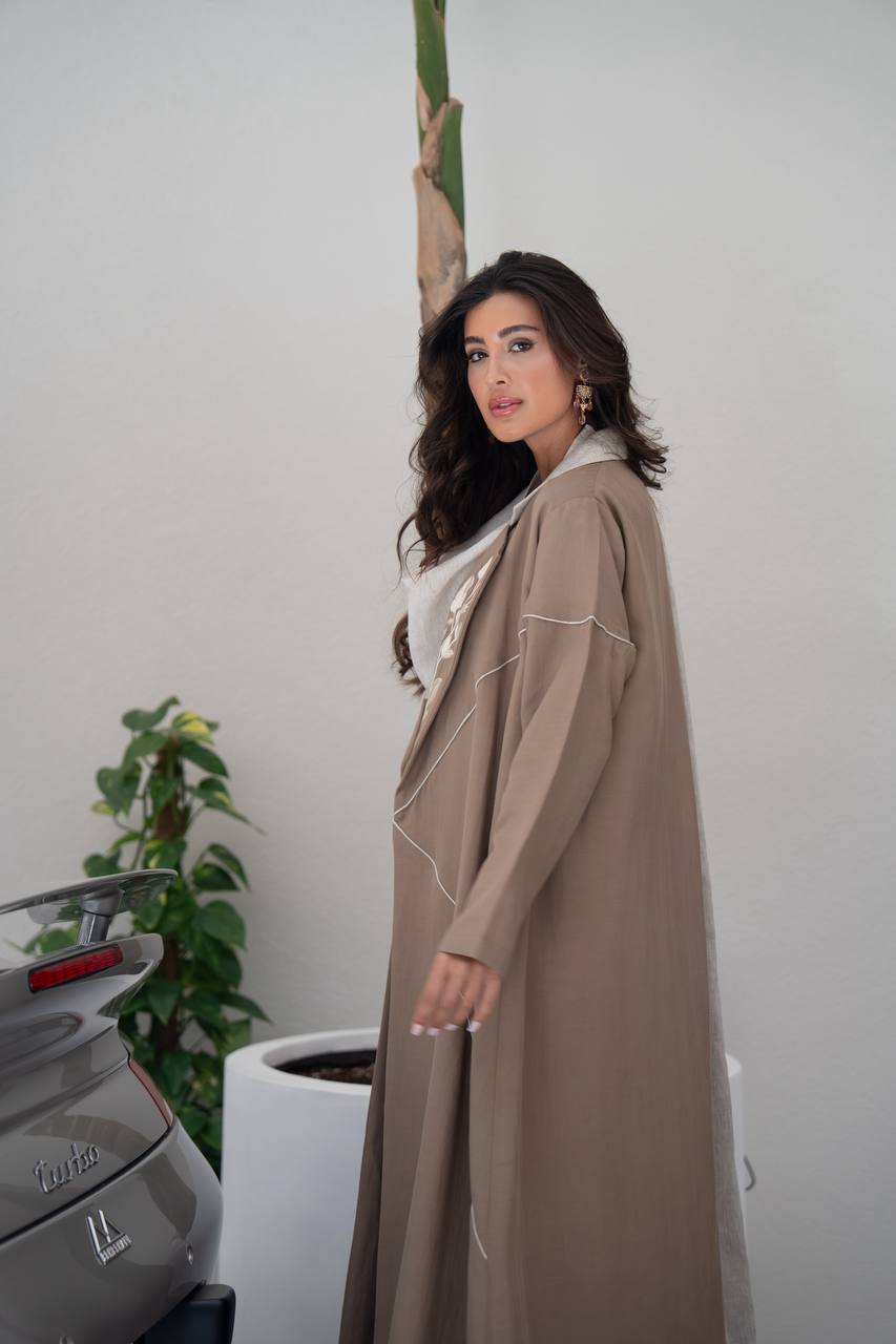 Light brown linen blazer abaya.C:417