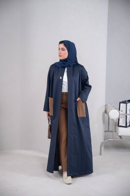 ترنش كوت باللون الكحلي مع تفاصيل باللون البني C:IB344 Navy