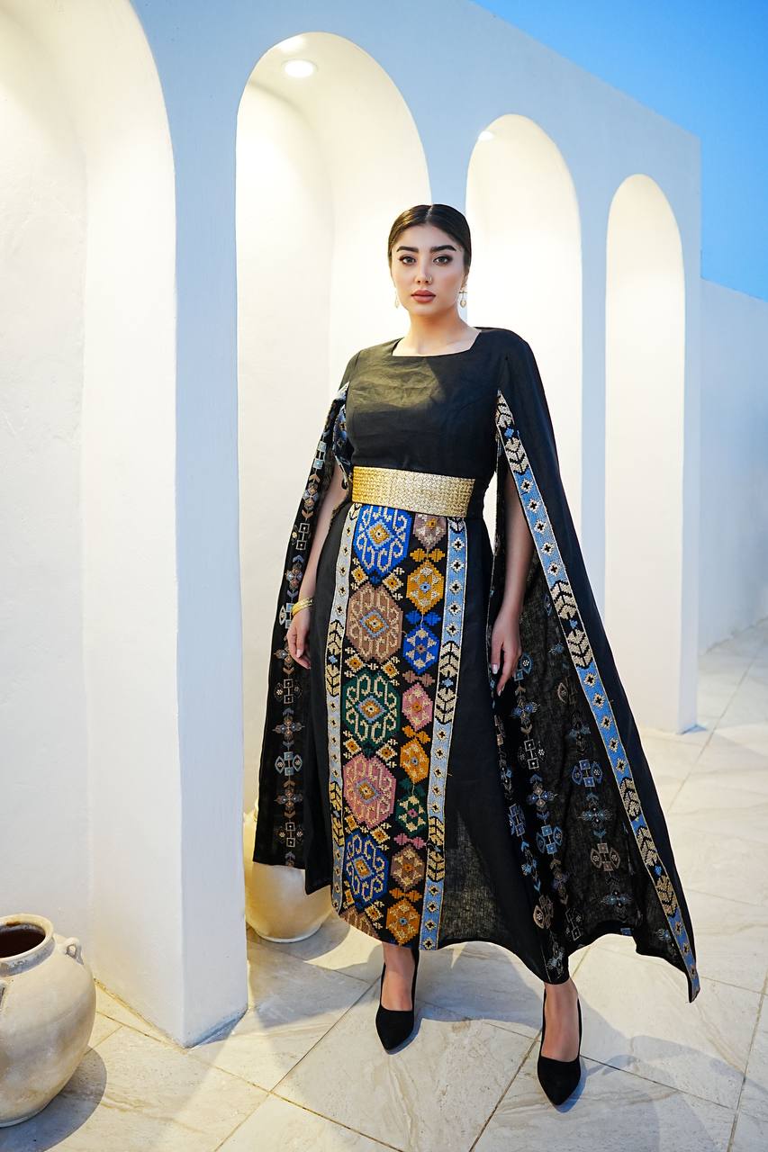 Black linen Daraa with embroidery C:IB295 Black