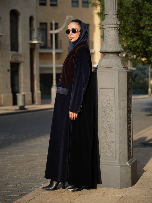 Velvet blazer abaya brown - black . C:IB364