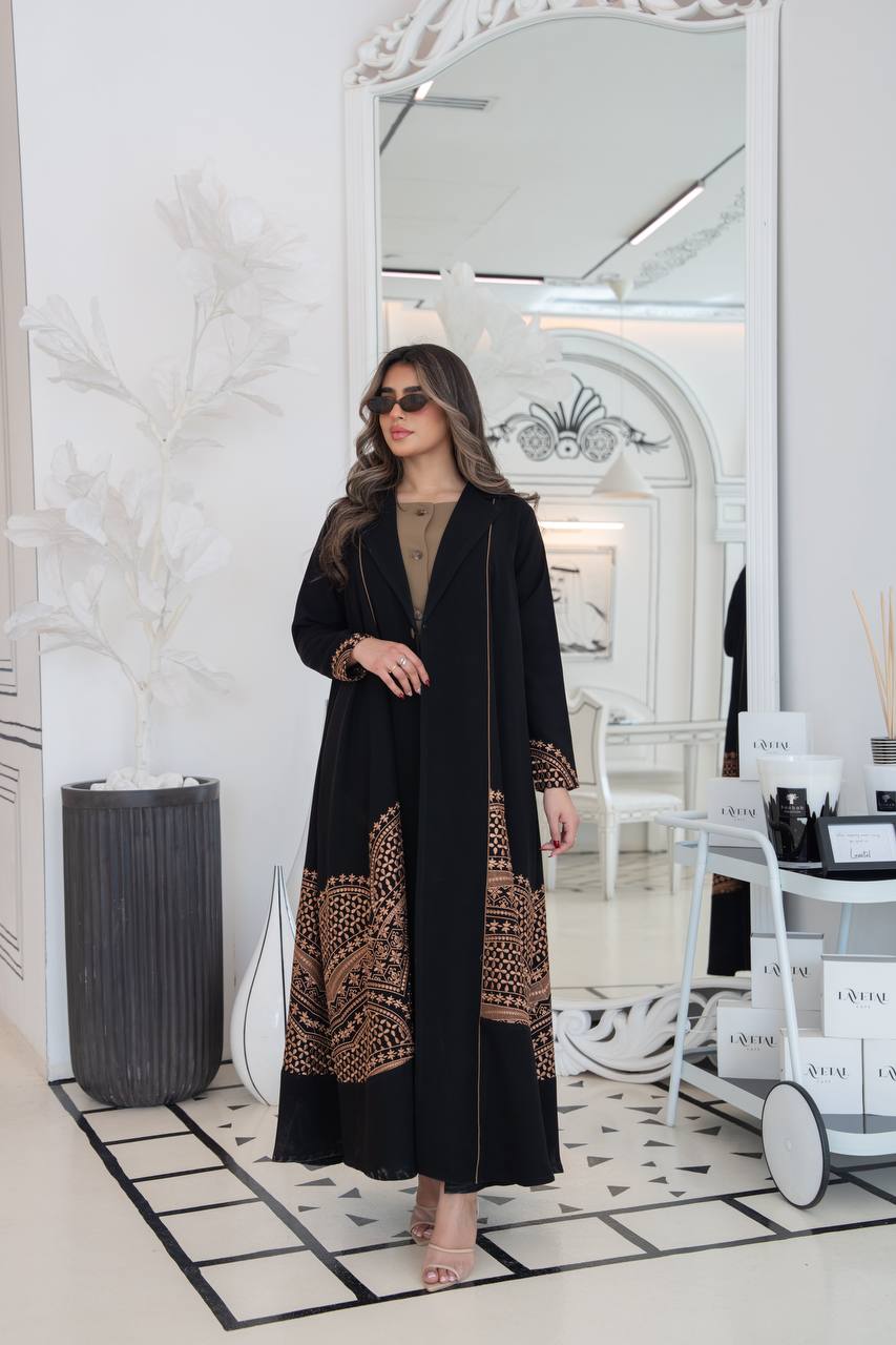 Black crepe abaya with embroidery. C:384