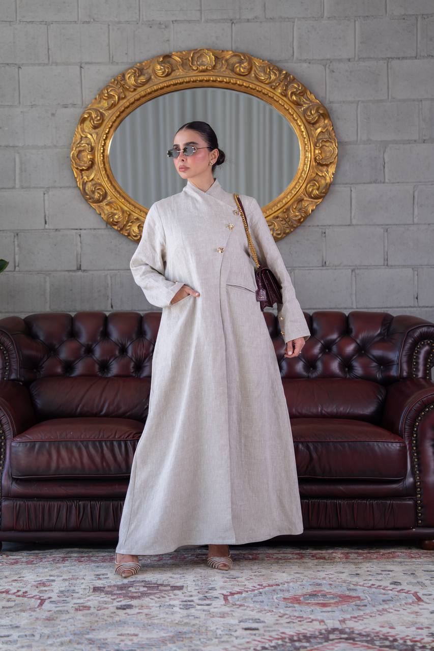 Beige Linen Trench Coat.C:393