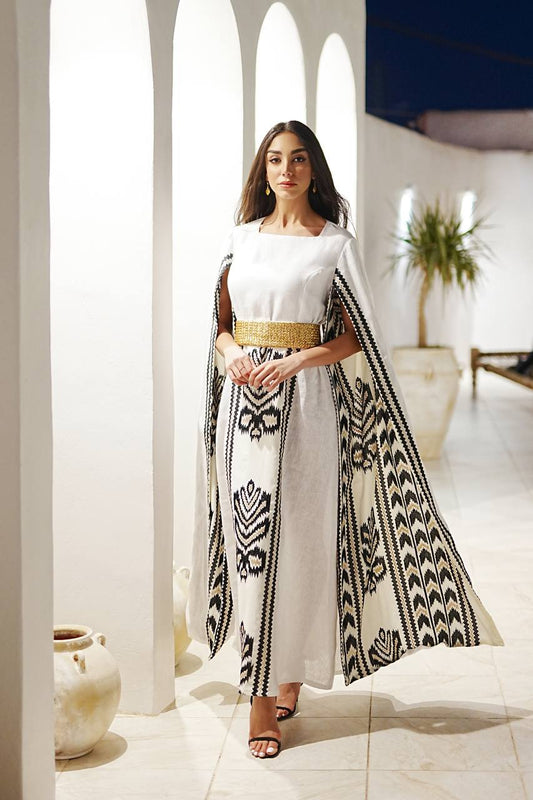 White linen Daraa with embroidery C:IB295 White