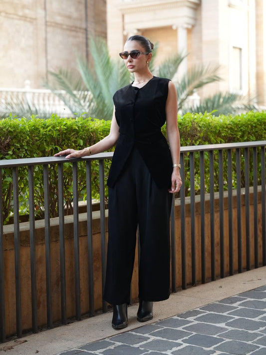 طقم فيست مخمل و بنطلون كريب ، اسود . C:IB1100 