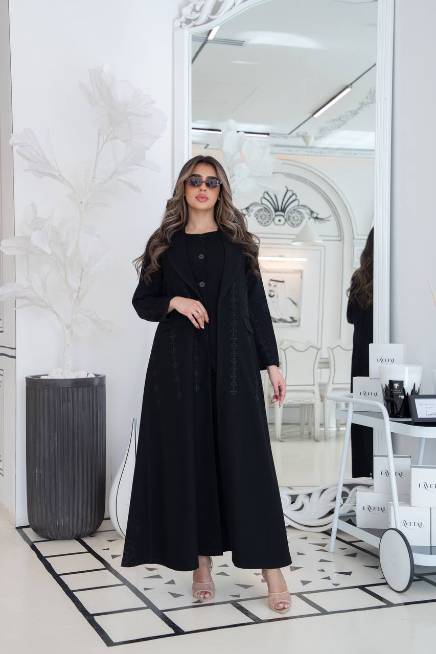 Black crepe abaya with embroidery. C:383 black