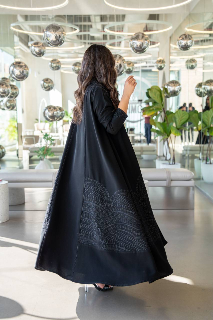 Black crepe abaya with embroidery. C:384