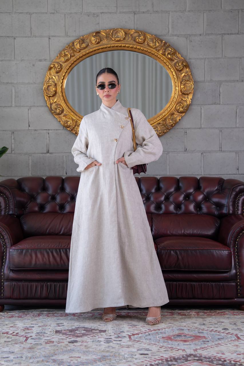 Beige Linen Trench Coat.C:393