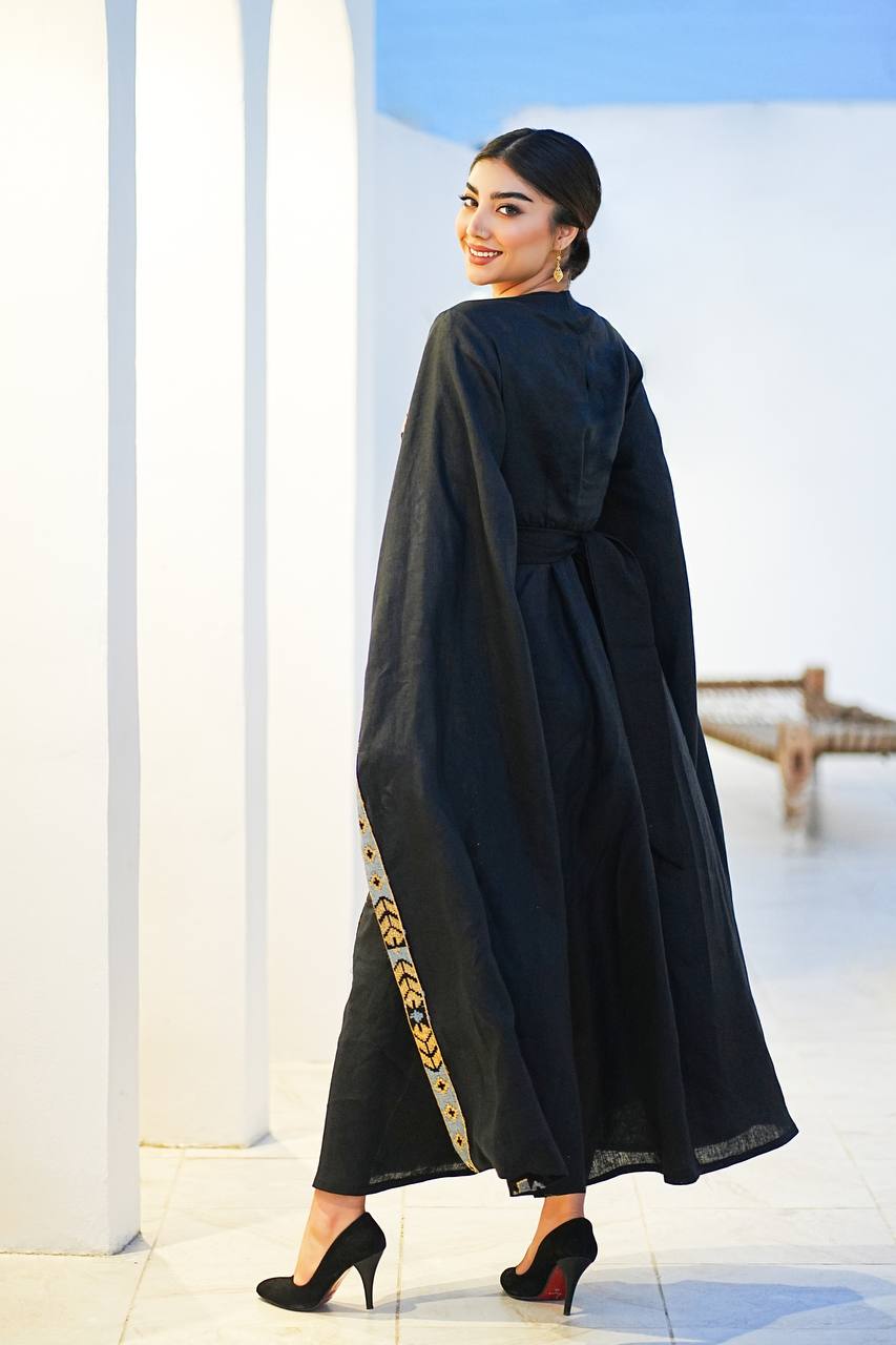دراعة لينن باللون الاسود مع تطريز C:IB295 Black