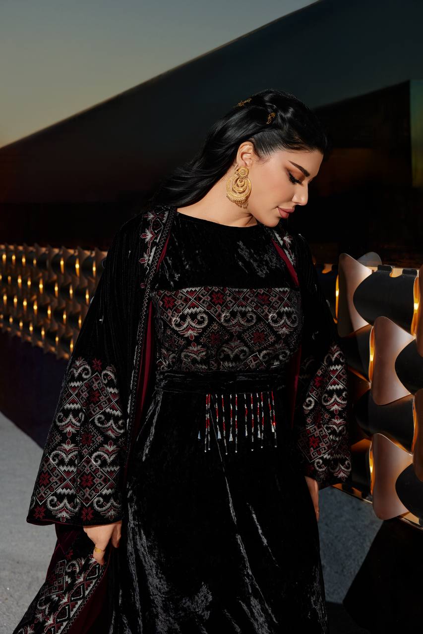 A set of bisht and dress, velvet with hand-beaded embroidery. C:374