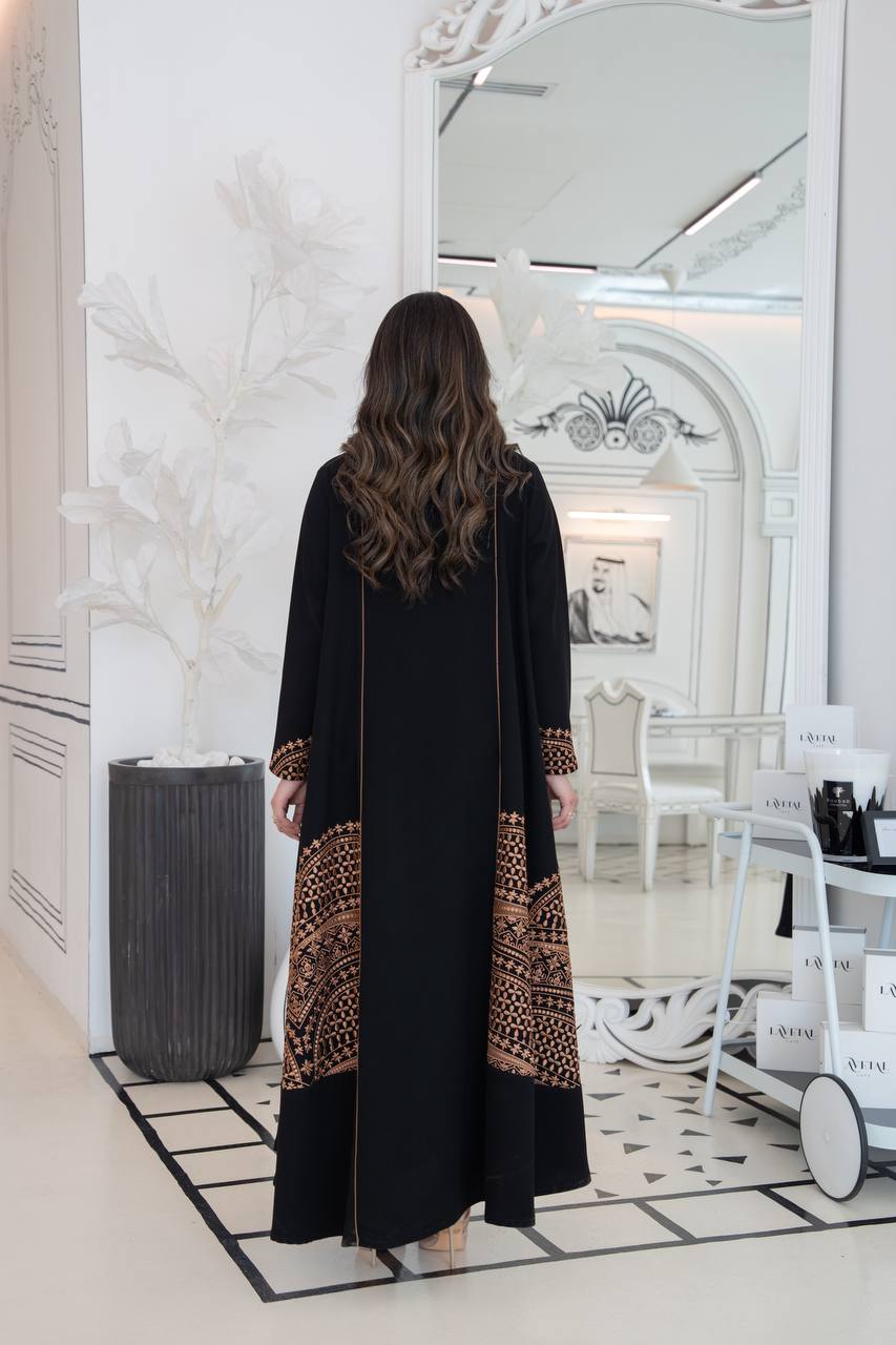 Black crepe abaya with embroidery. C:384