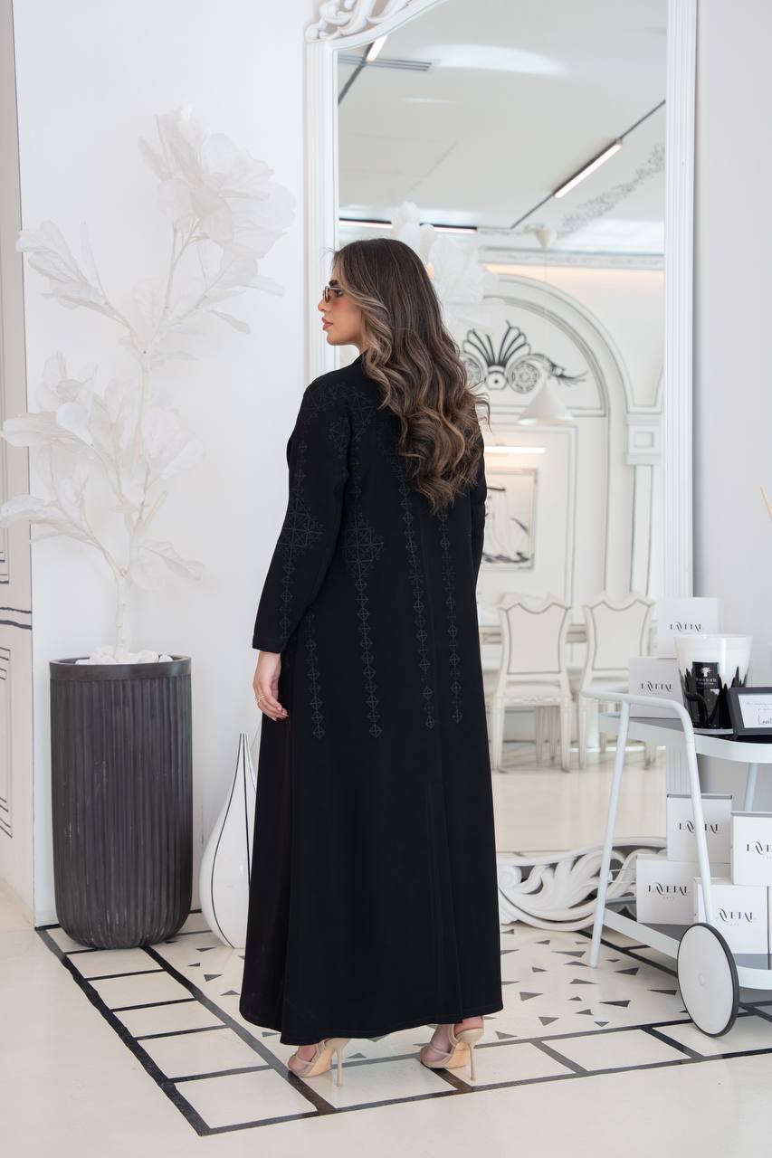 Black crepe abaya with embroidery. C:383 black