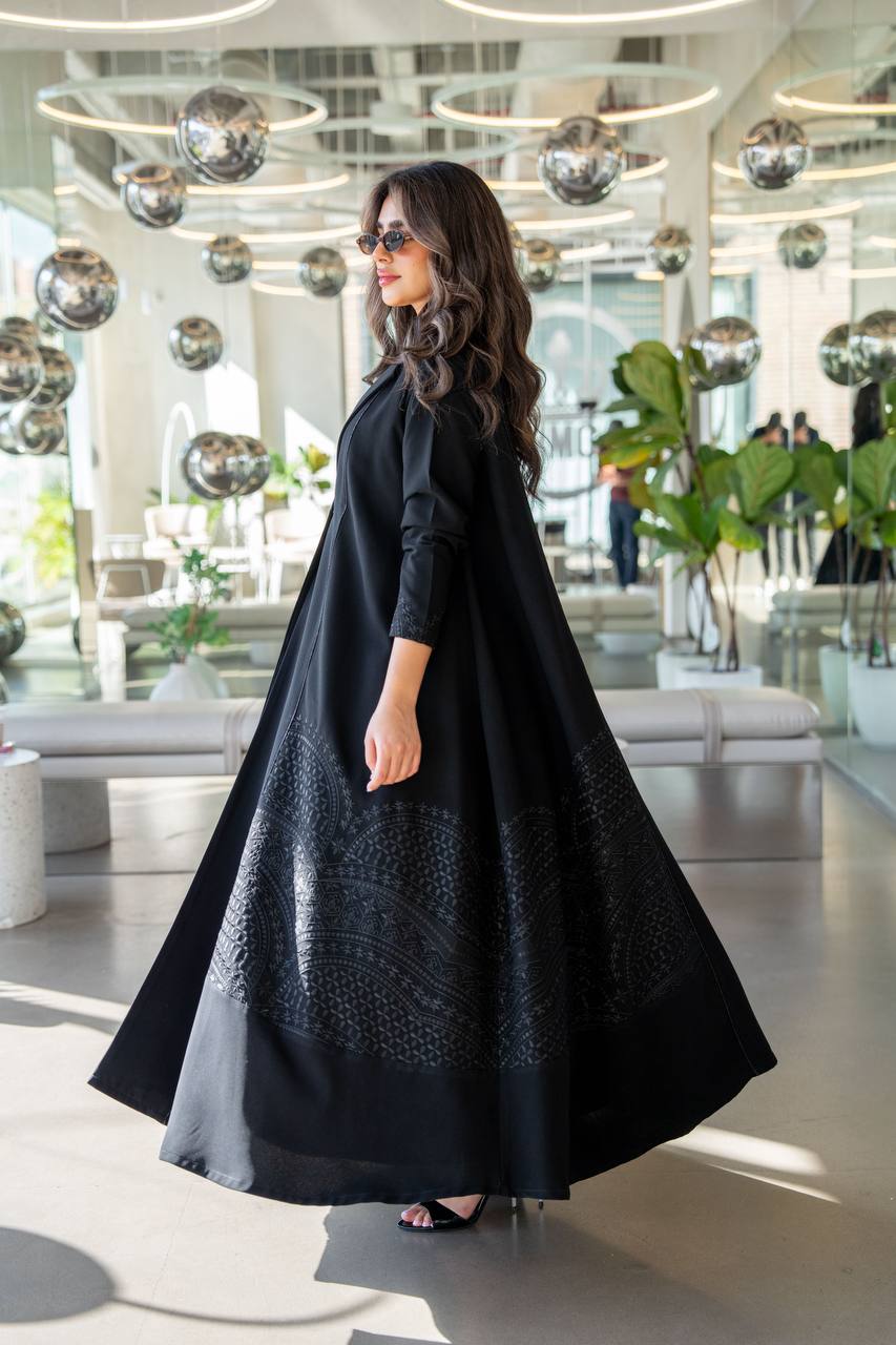 Black crepe abaya with embroidery. C:384