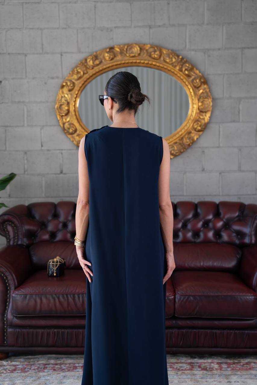 navy blue crepe dress. C:1102