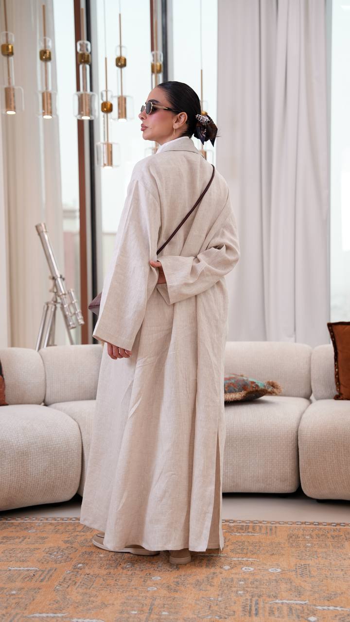 Trench coat, free size, linen, beige color.C:401