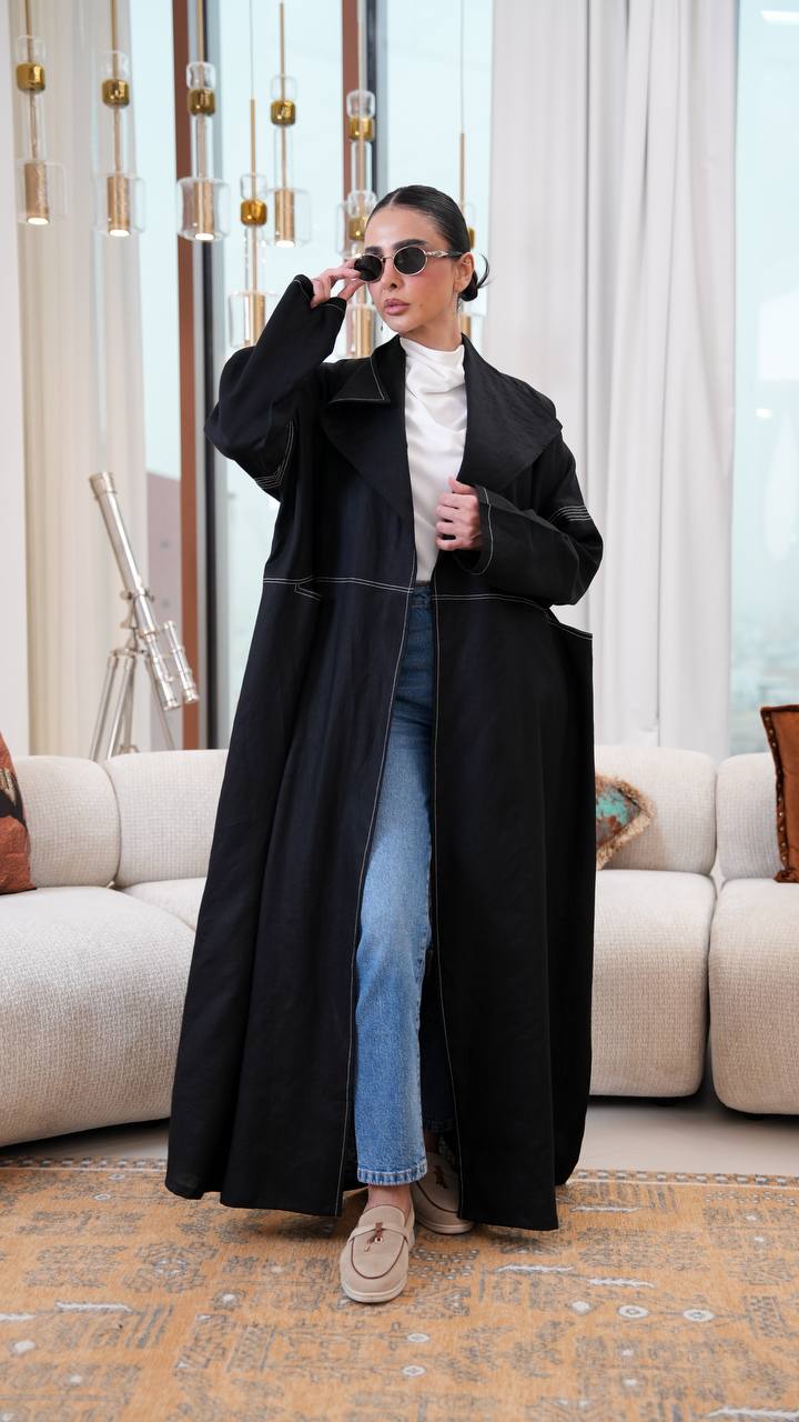 Black linen blazer abaya.C:399
