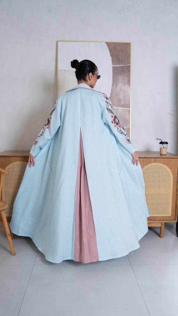 Blue Linen Abaya. C:402
