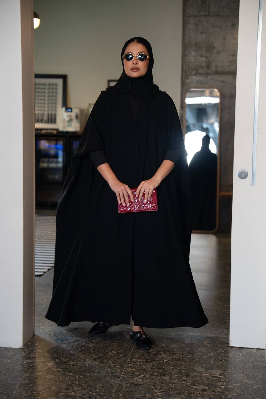 عباية فري سايز كريب، باللون الاسود . C:IB353