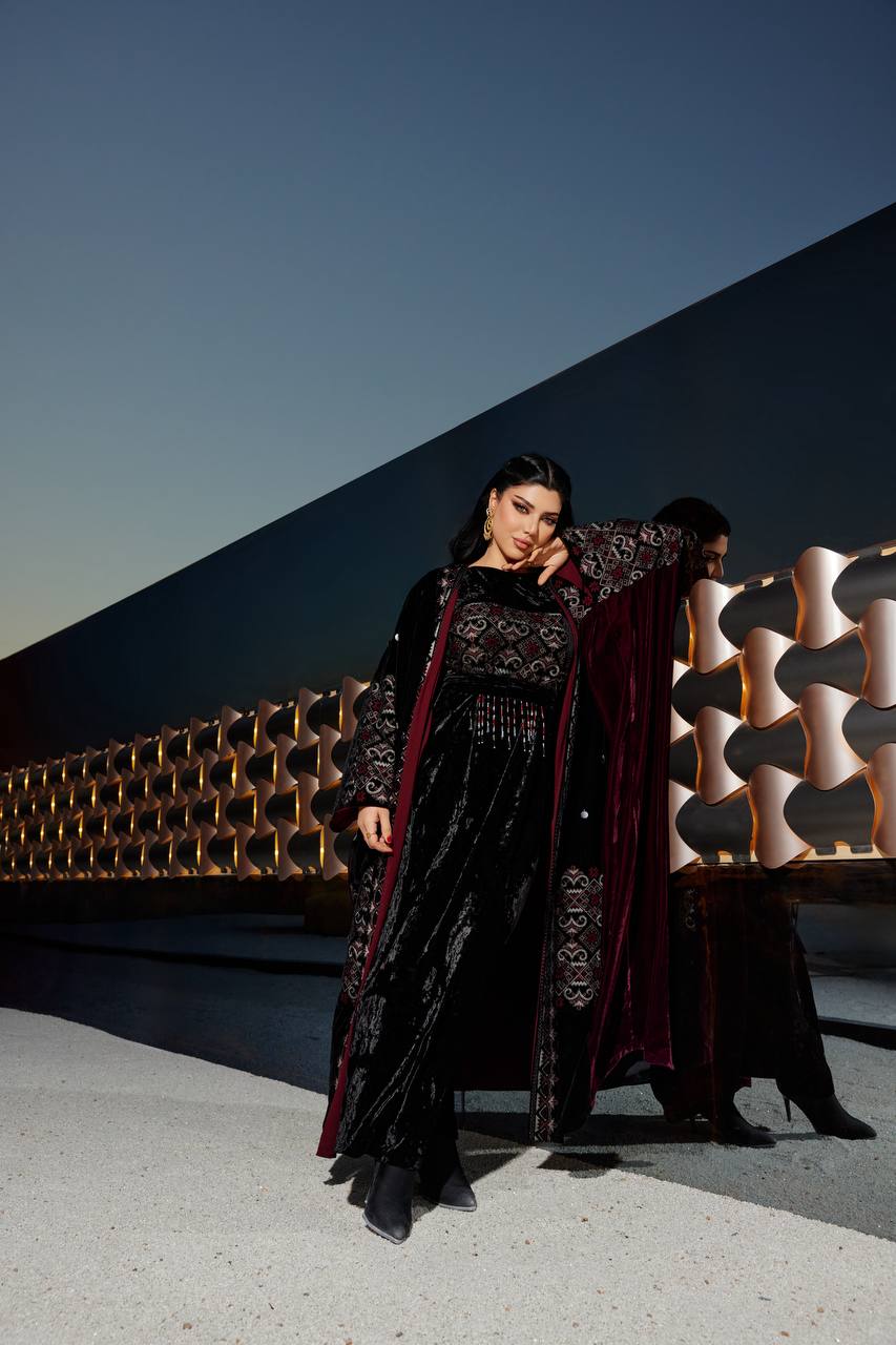 A set of bisht and dress, velvet with hand-beaded embroidery. C:374