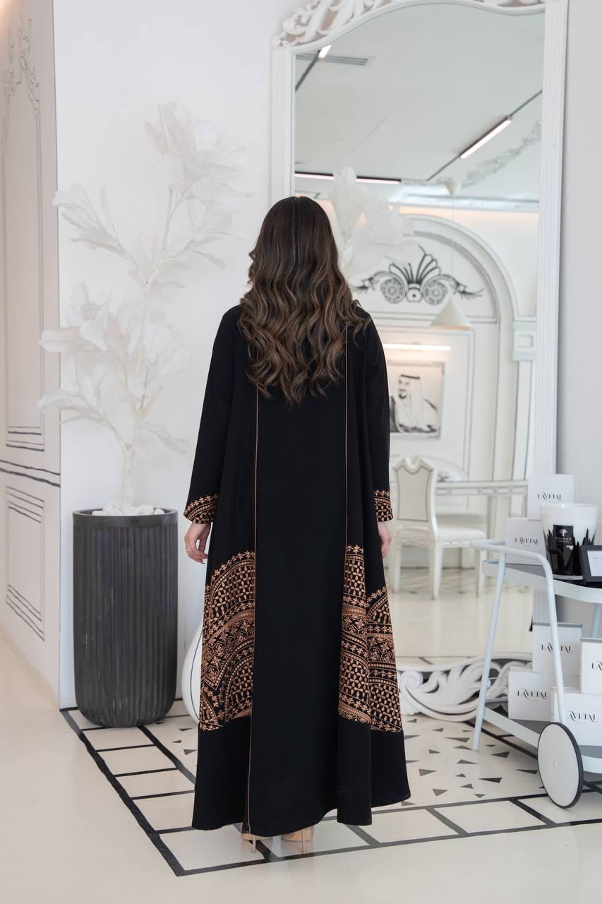 Black crepe abaya with embroidery. C:384