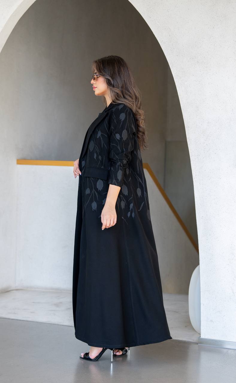 Black blazer abaya with embroidery. C:385