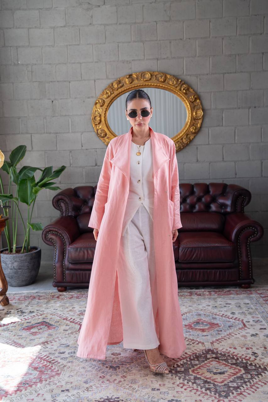 Pink trench coat linen. C:393