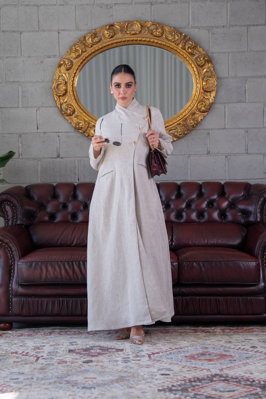 Beige Linen Trench Coat.C:393
