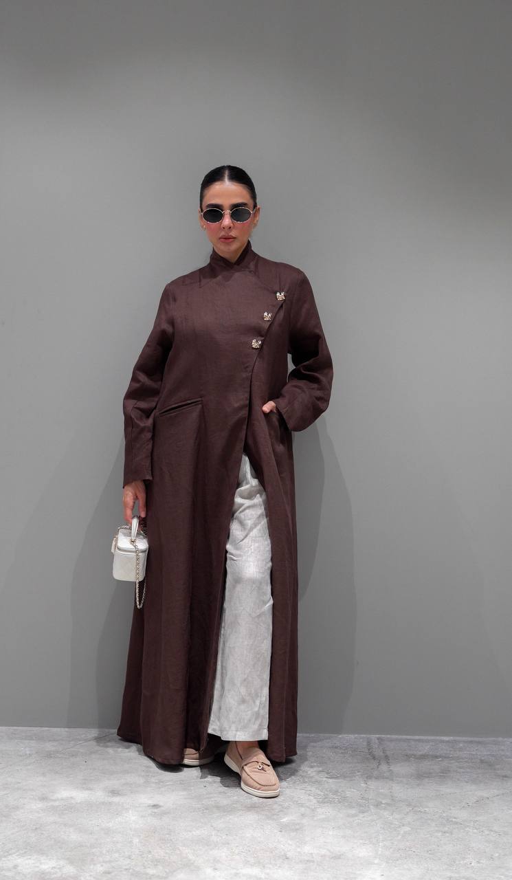 Brown linen trench coat. C:393