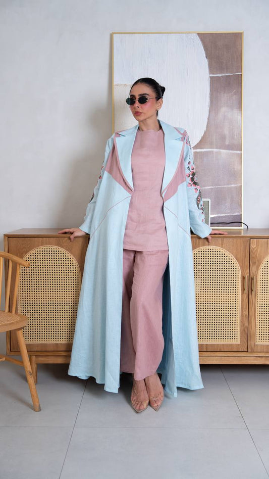 Blue Linen Abaya. C:402