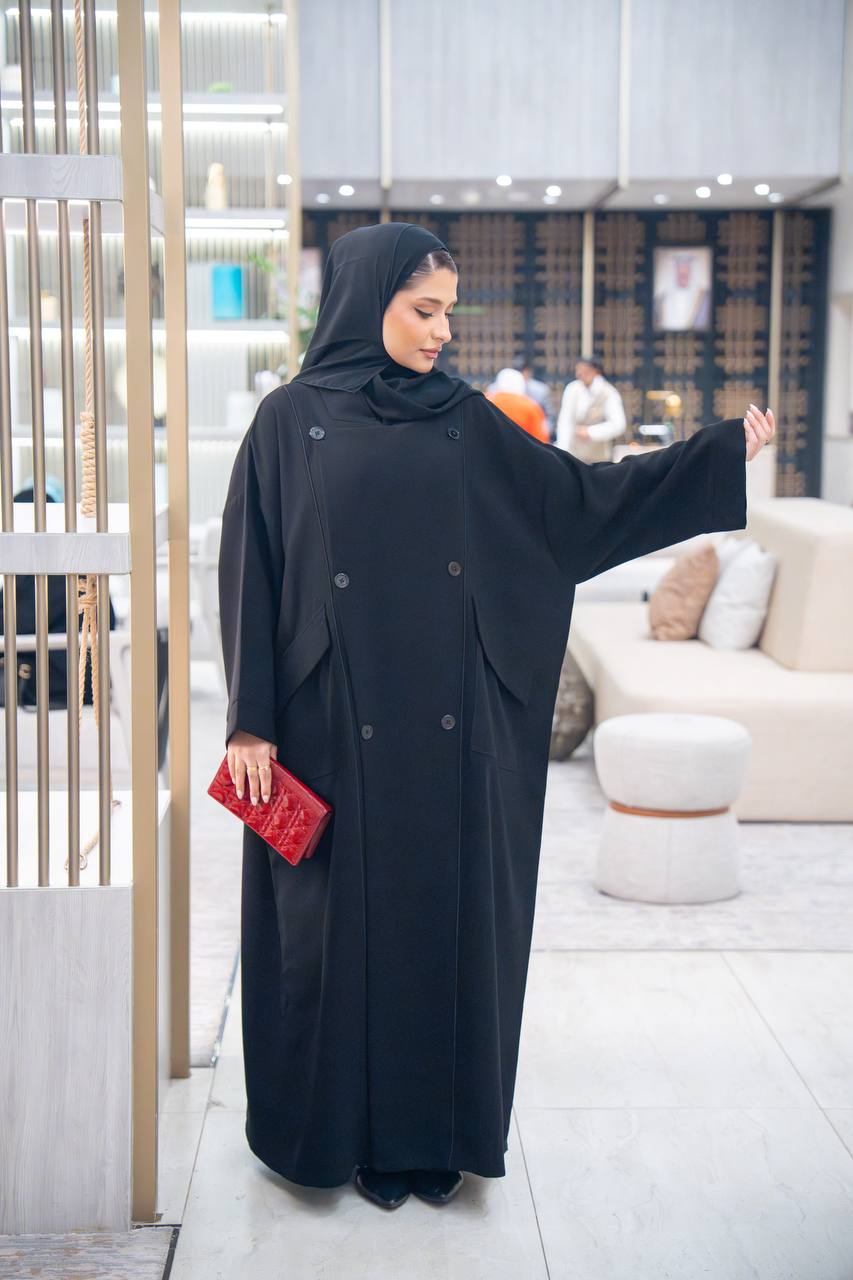 عباية فري سايز، كريب باللون الاسود C:IB357