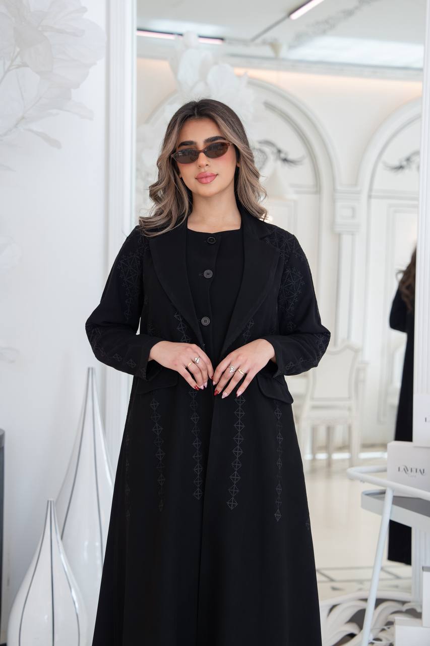 Black crepe abaya with embroidery. C:383 black