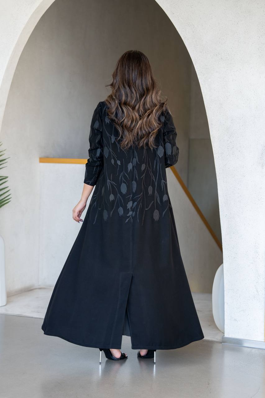 Black blazer abaya with embroidery. C:385