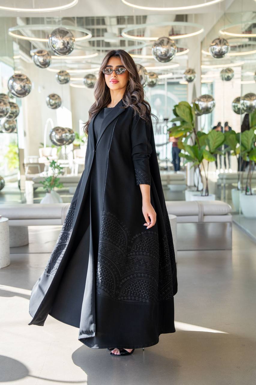 Black crepe abaya with embroidery. C:384