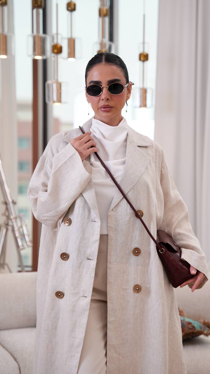 Trench coat, free size, linen, beige color.C:401