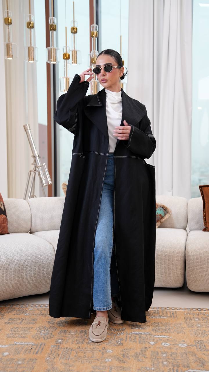 Black linen blazer abaya.C:399