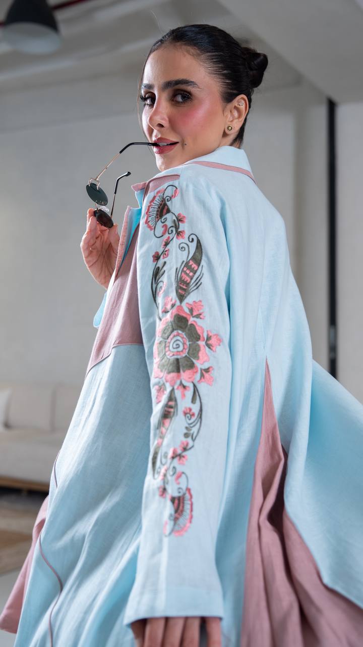 Blue Linen Abaya. C:402