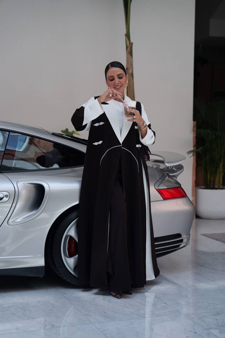Black linen blazer abaya. C:423