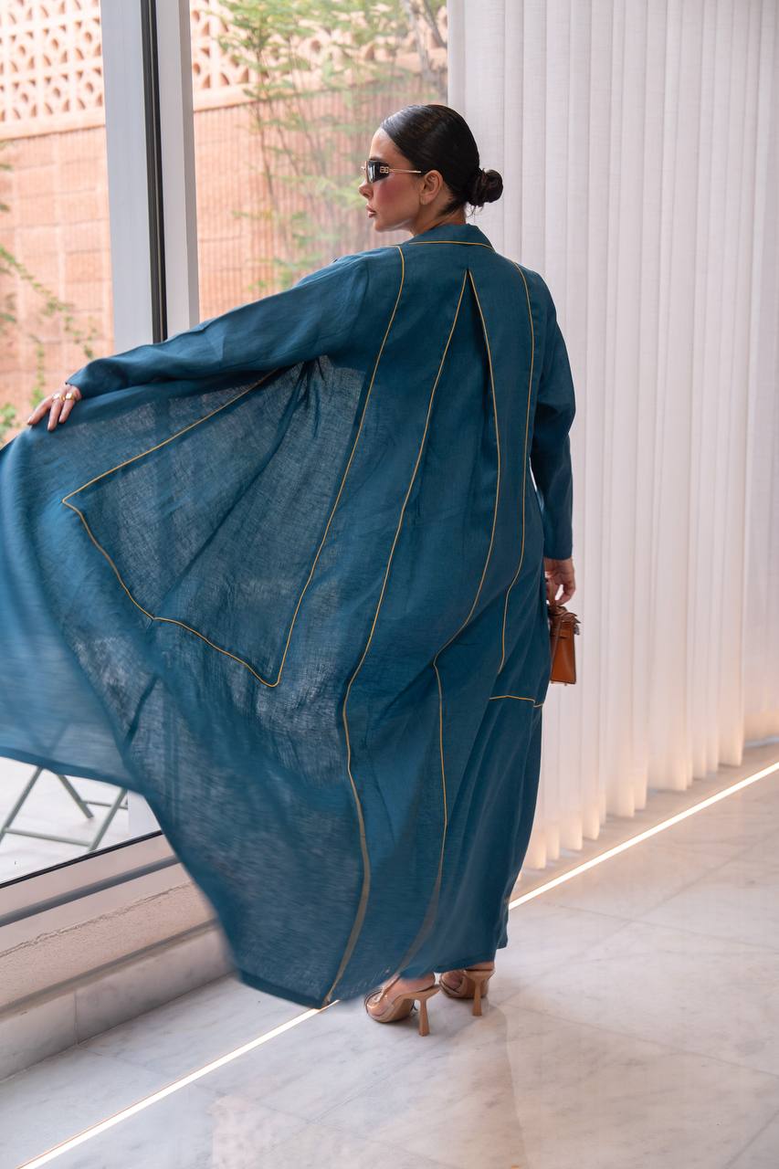 Turquoise linen abaya. C:424