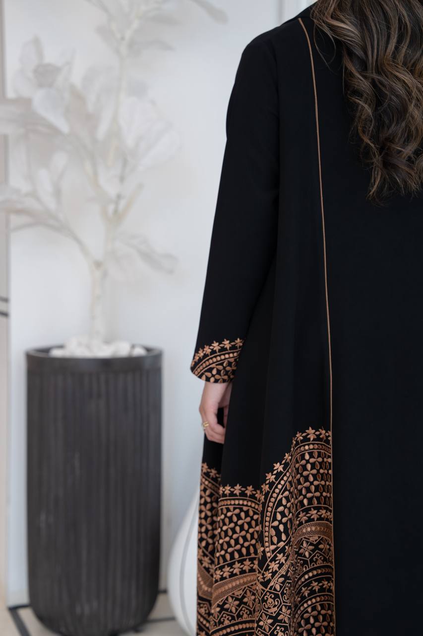 Black crepe abaya with embroidery. C:384
