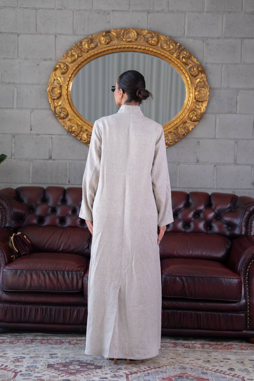 Beige Linen Trench Coat.C:393