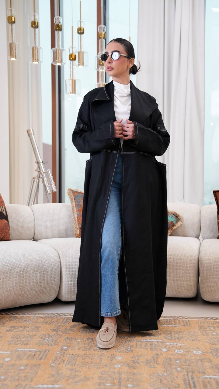 Black linen blazer abaya.C:399
