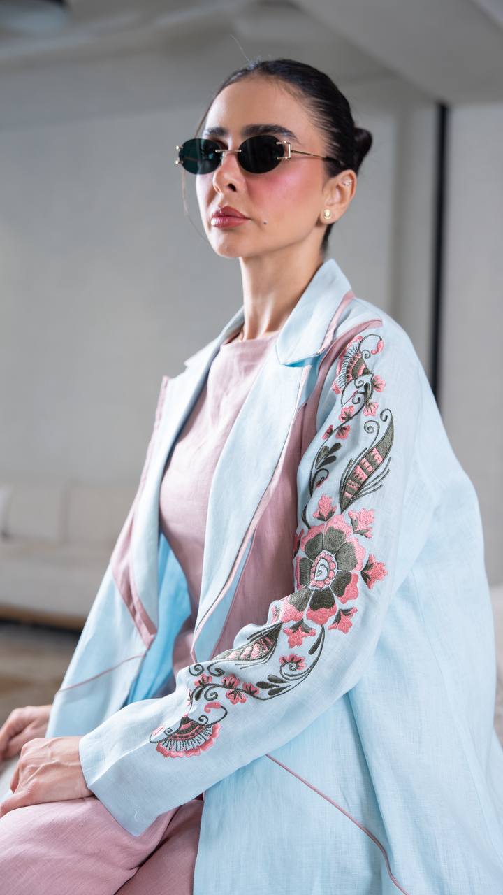Blue Linen Abaya. C:402