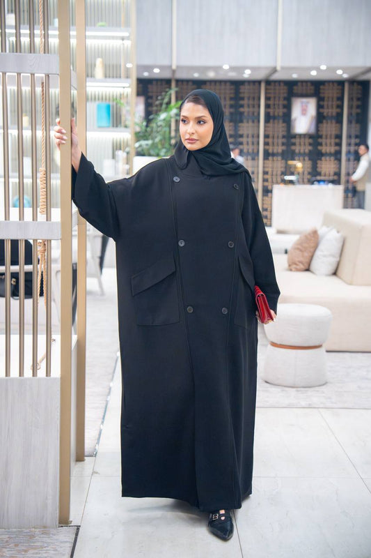 عباية فري سايز، كريب باللون الاسود C:IB357