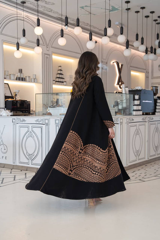 Black crepe abaya with embroidery. C:384