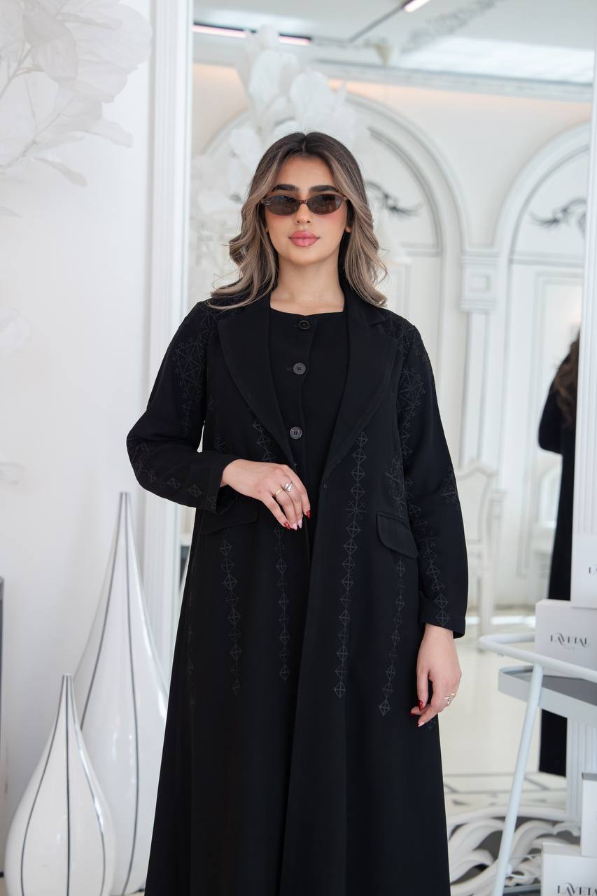 Black crepe abaya with embroidery. C:383 black