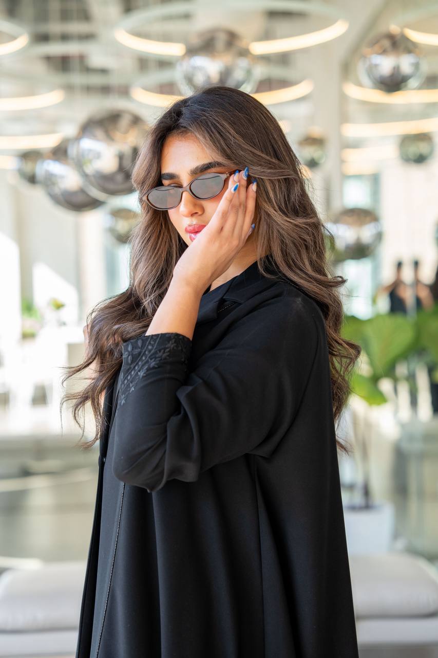 Black crepe abaya with embroidery. C:384