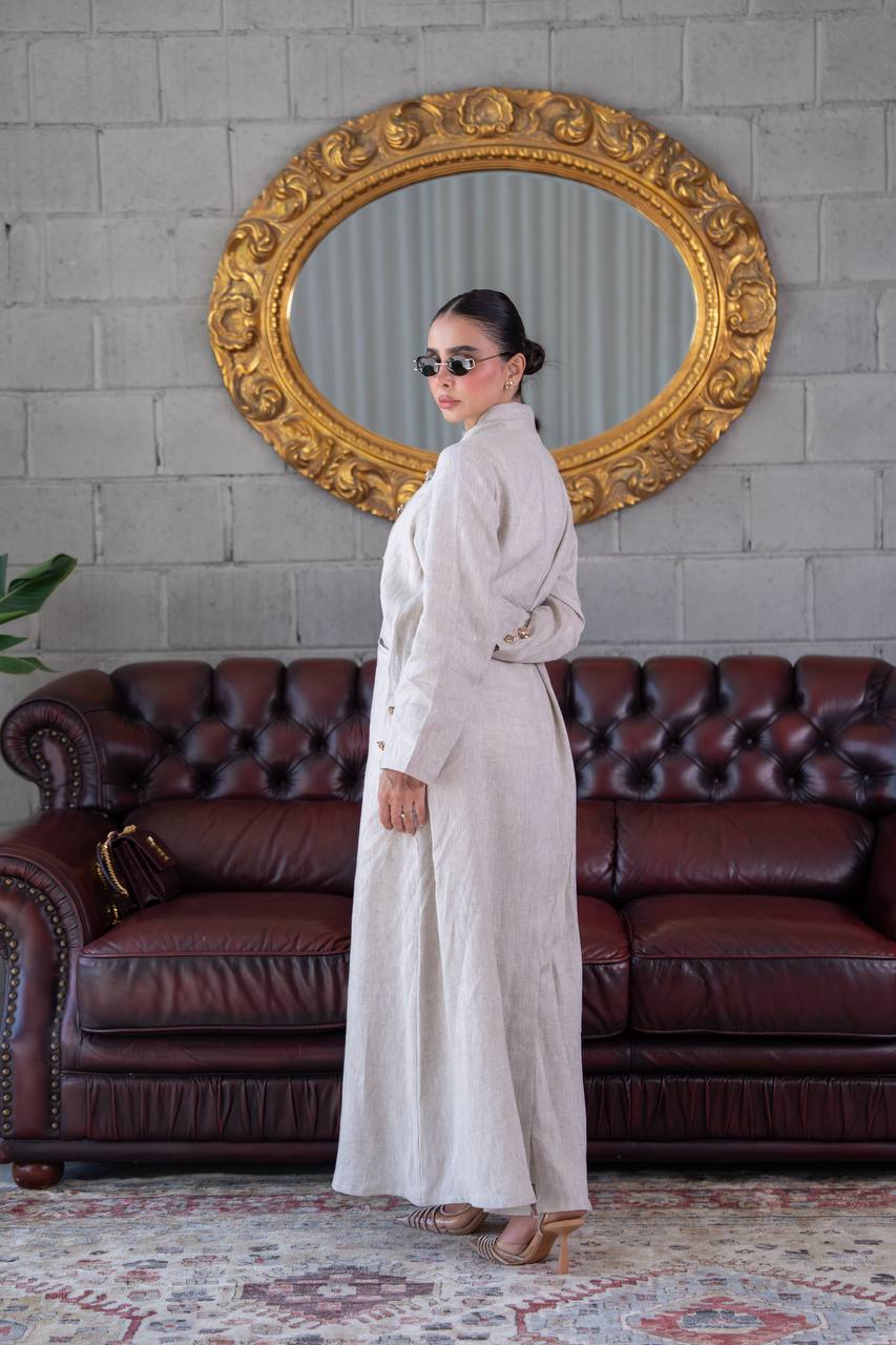 Beige Linen Trench Coat.C:393