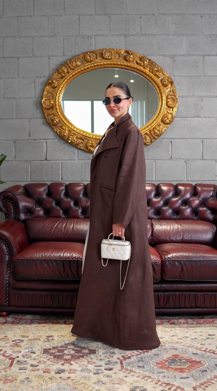 Brown linen trench coat. C:393