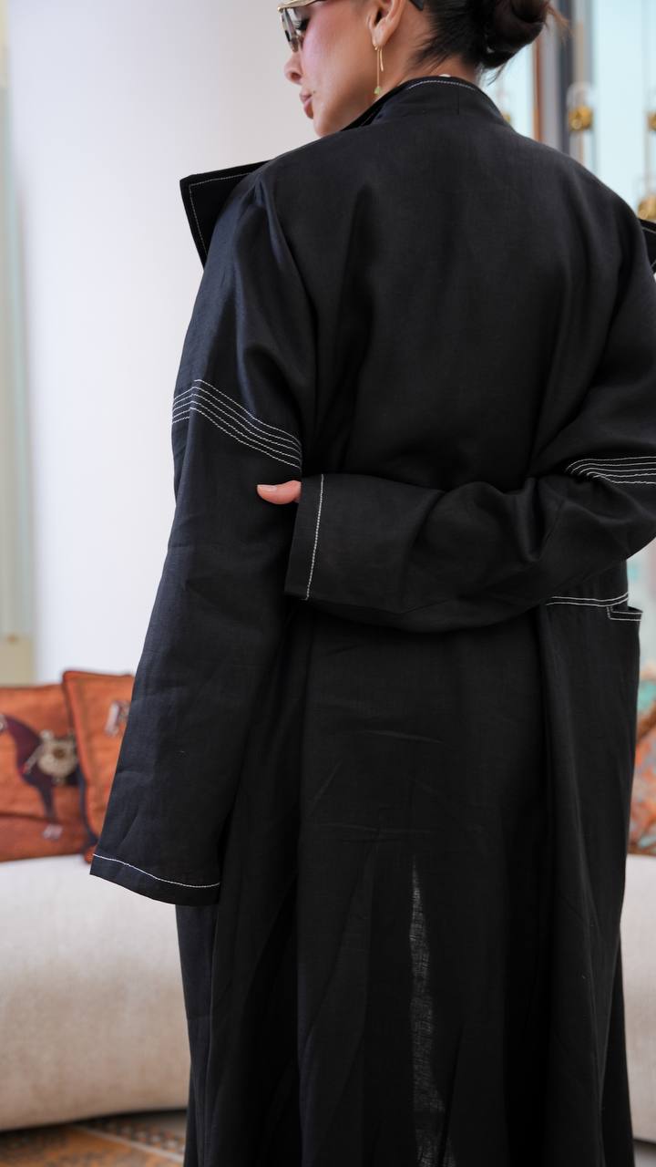 Black linen blazer abaya.C:399