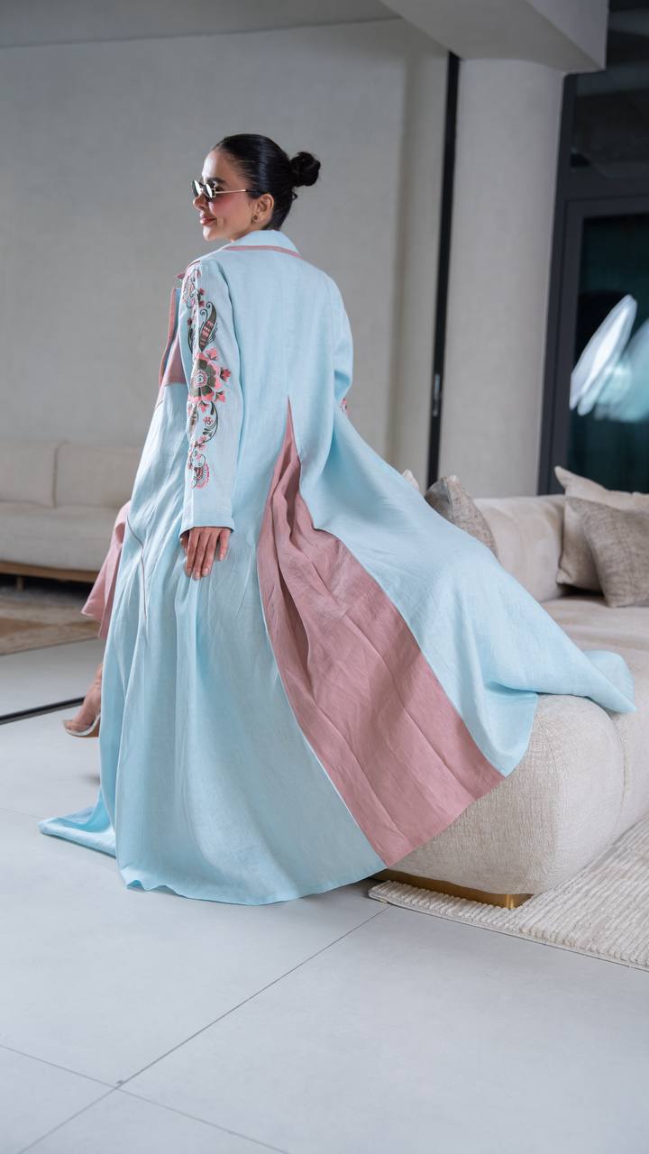 Blue Linen Abaya. C:402