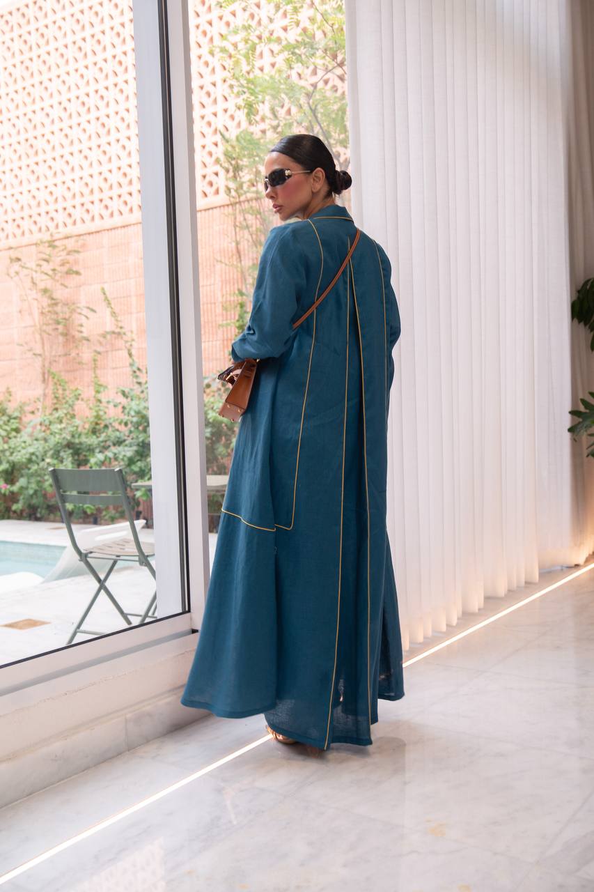 Turquoise linen abaya. C:424
